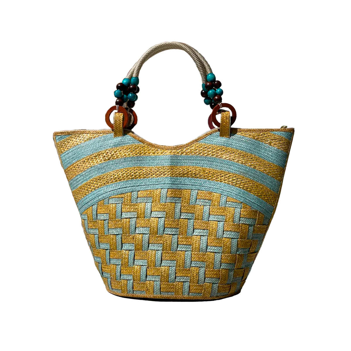 Bolso Caña Flecha Dorado Diseño Azul a Mano