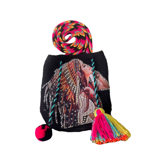 Mochila Pequeña Exclusiva Negra Diseño India