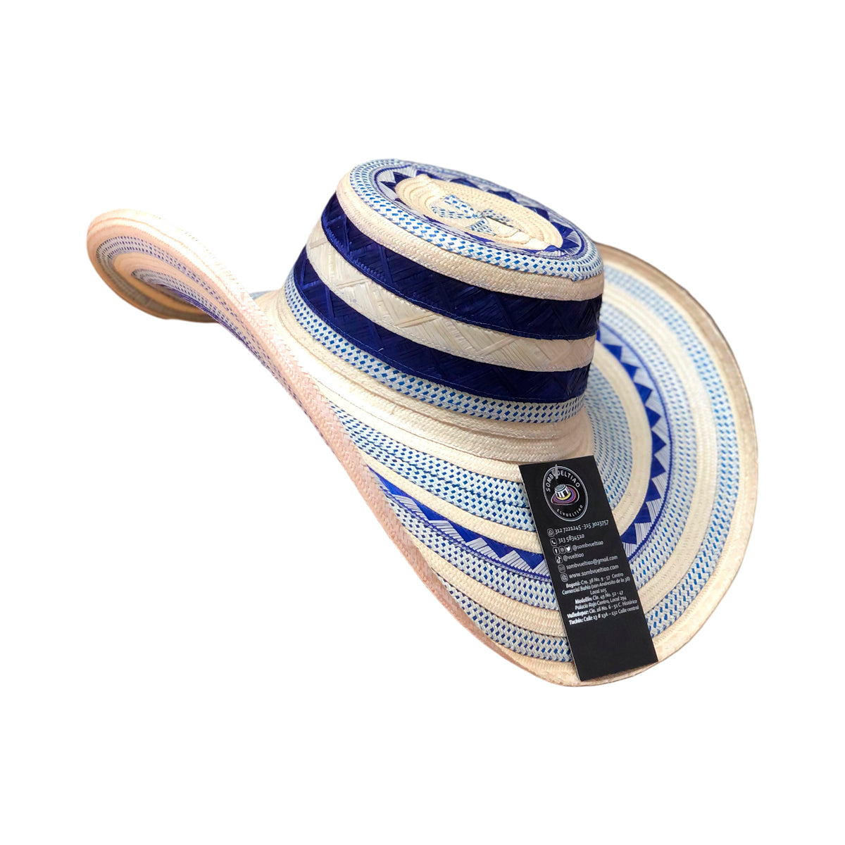 Sombrero 23 Fibras Beige con Diseño Azul