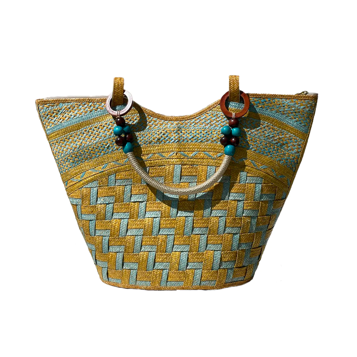 Bolso Caña Flecha Dorado Diseño Azul a Mano