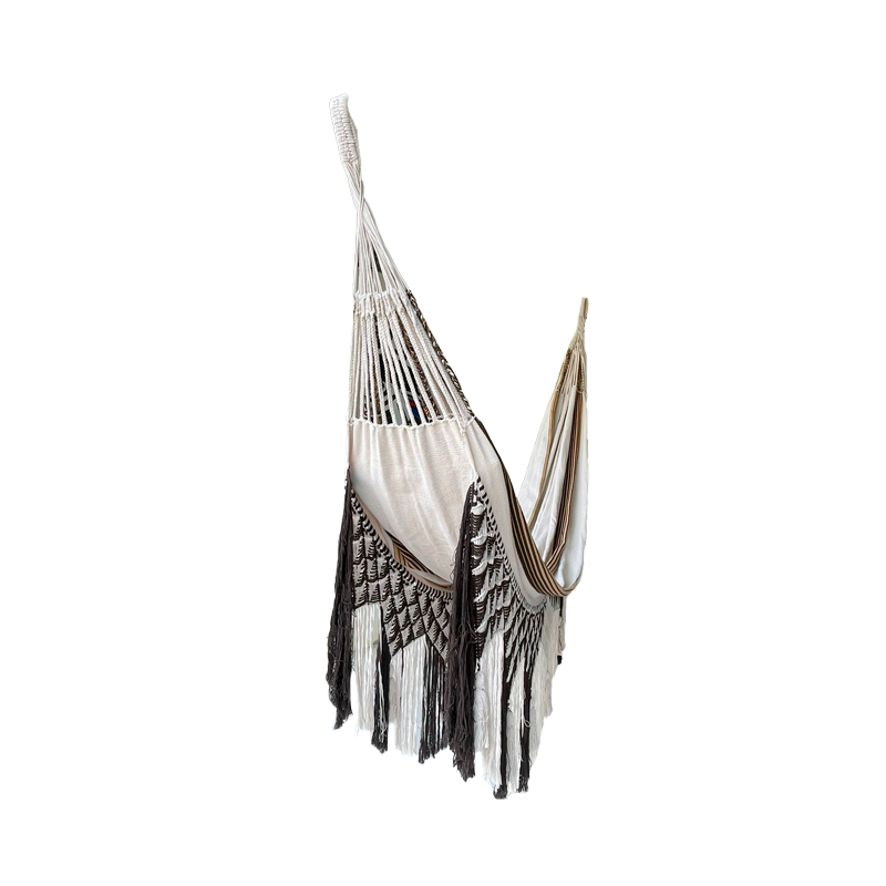 Hamaca Extrafina con Flecos Diseño Beige Negro