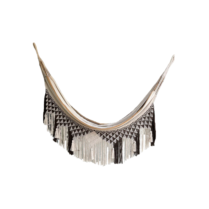 Hamaca Extrafina con Flecos Diseño Beige Negro