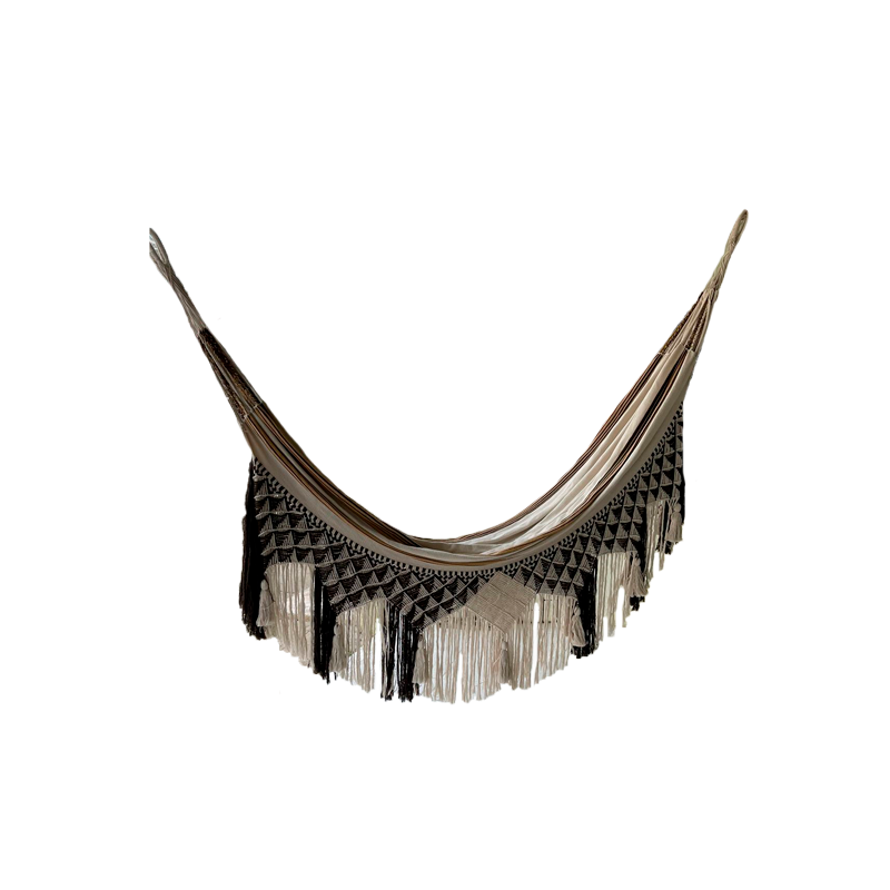 Hamaca Extrafina con Flecos Diseño Beige Negro