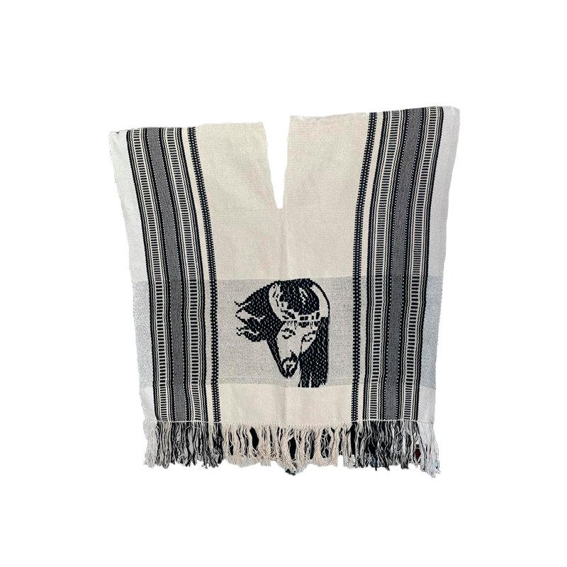 Poncho Artesanal Diseño Blanco Fino