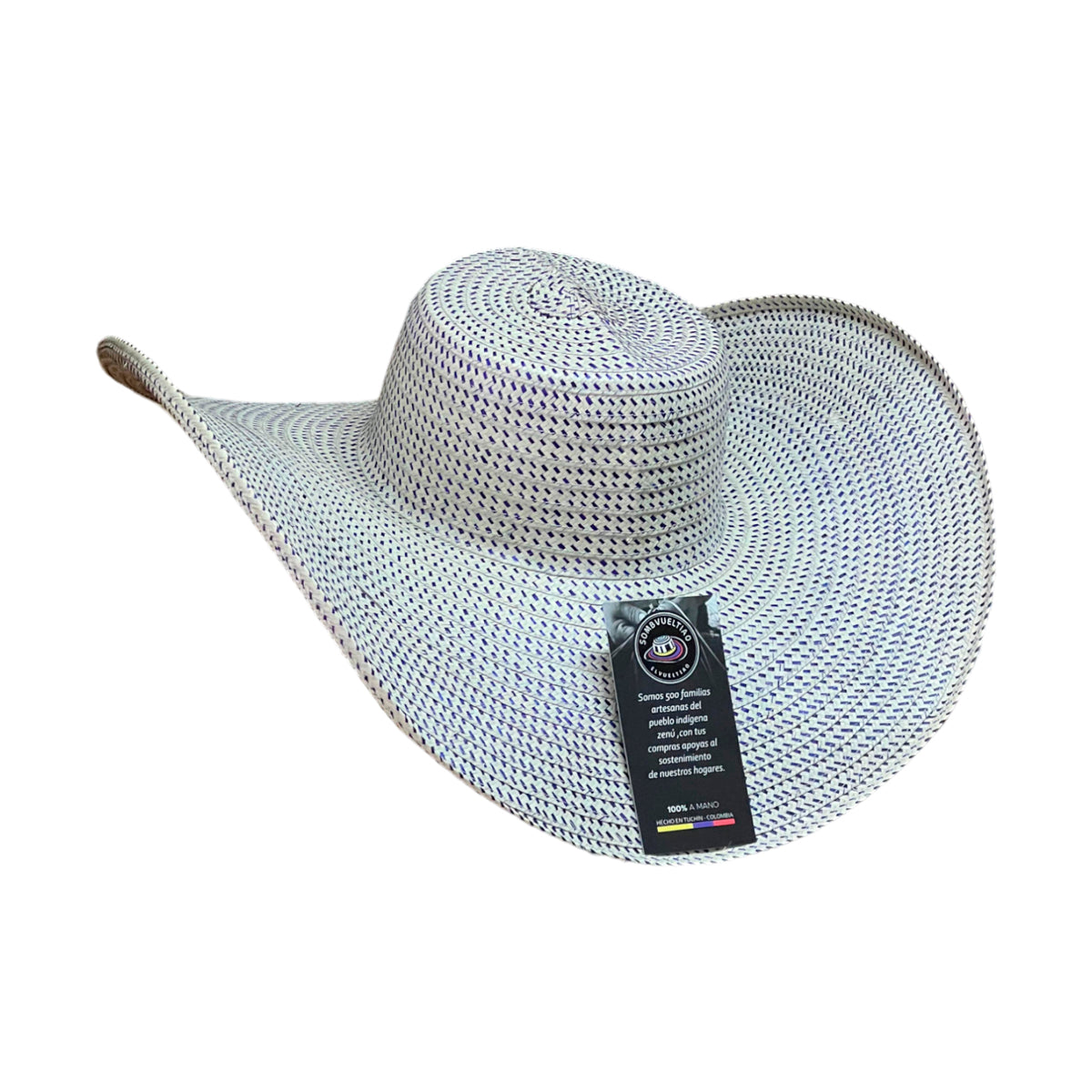 Sombrero 23 Fibras Beige con Pintas Azules