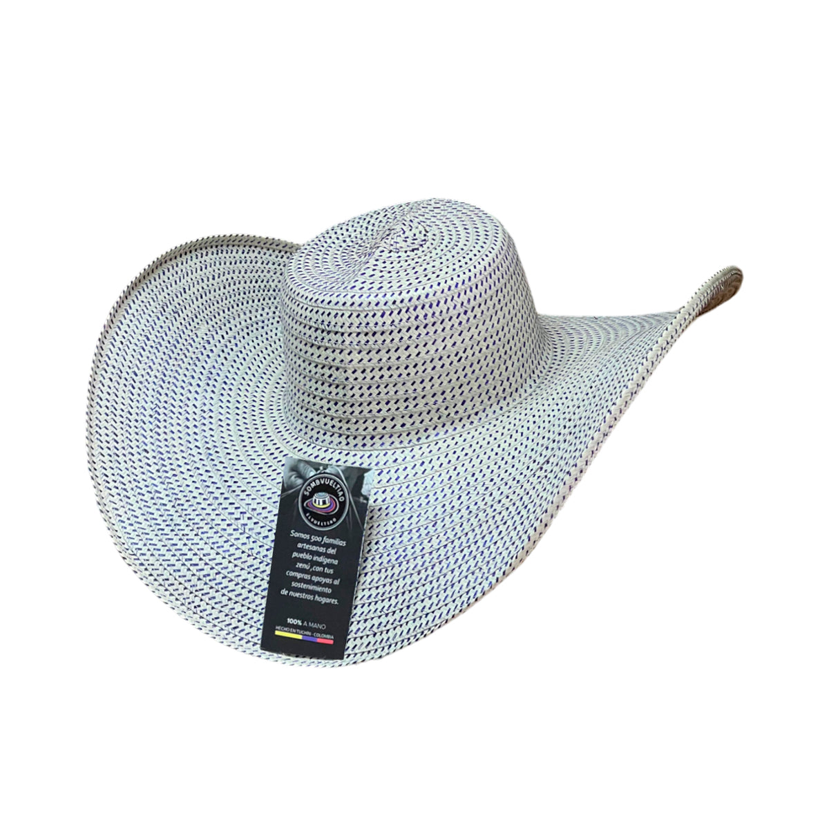 Sombrero 23 Fibras Beige con Pintas Azules