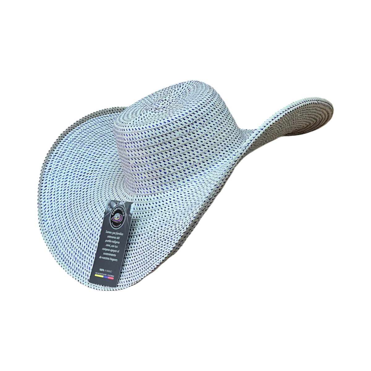 Sombrero 23 Fibras Beige con Pintas Azules