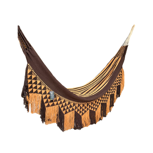 Hamaca en Hilo de Rallas Marron con Fleco