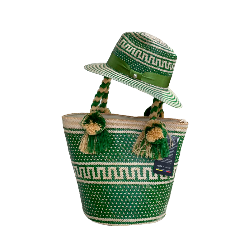 Combo Sombrero + Bolso Diseño Verde Laberinto