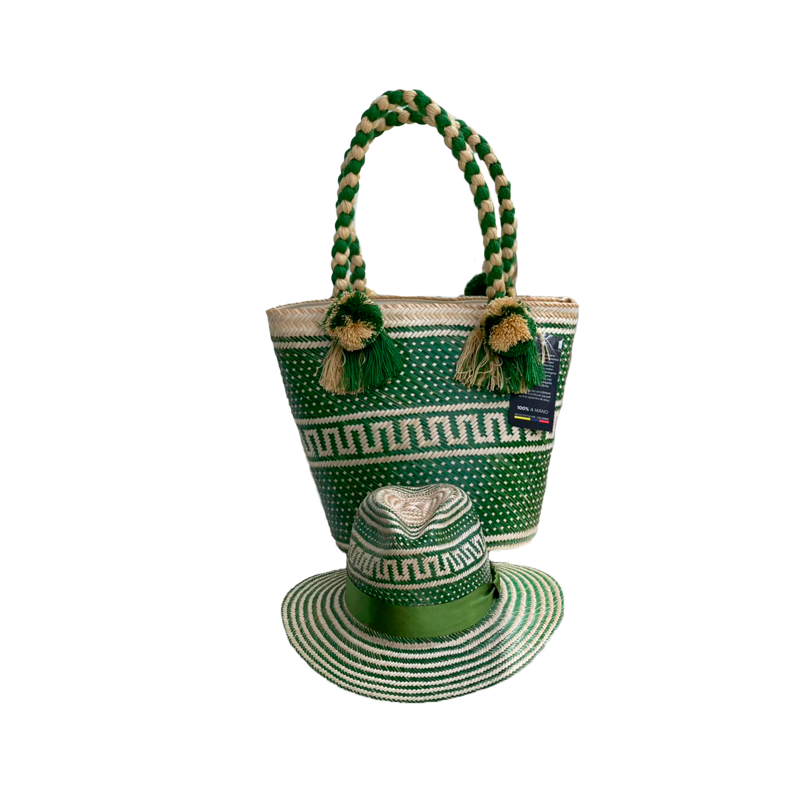 Combo Sombrero + Bolso Diseño Verde Laberinto