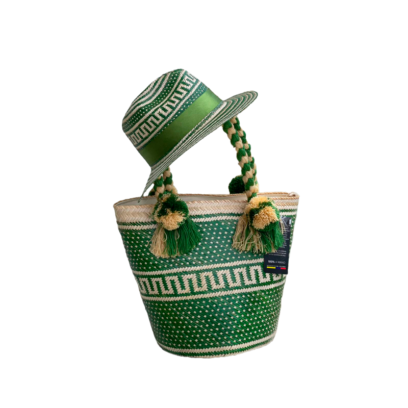 Combo Sombrero + Bolso Diseño Verde Laberinto