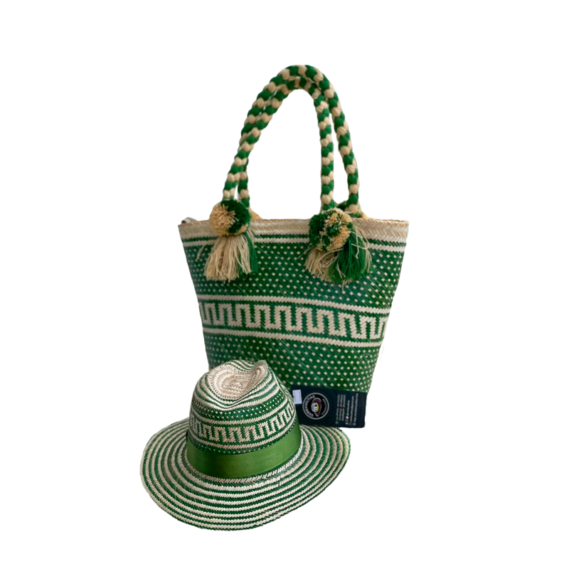 Combo Sombrero + Bolso Diseño Verde Laberinto