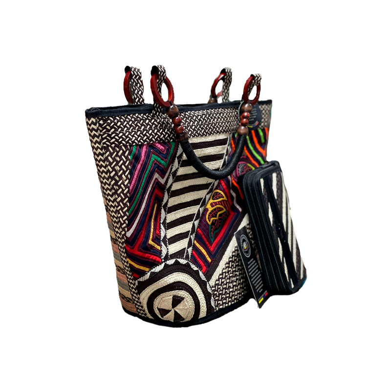 Set Bolso + Cartera Exclusivo Diseño Mola Multicolor