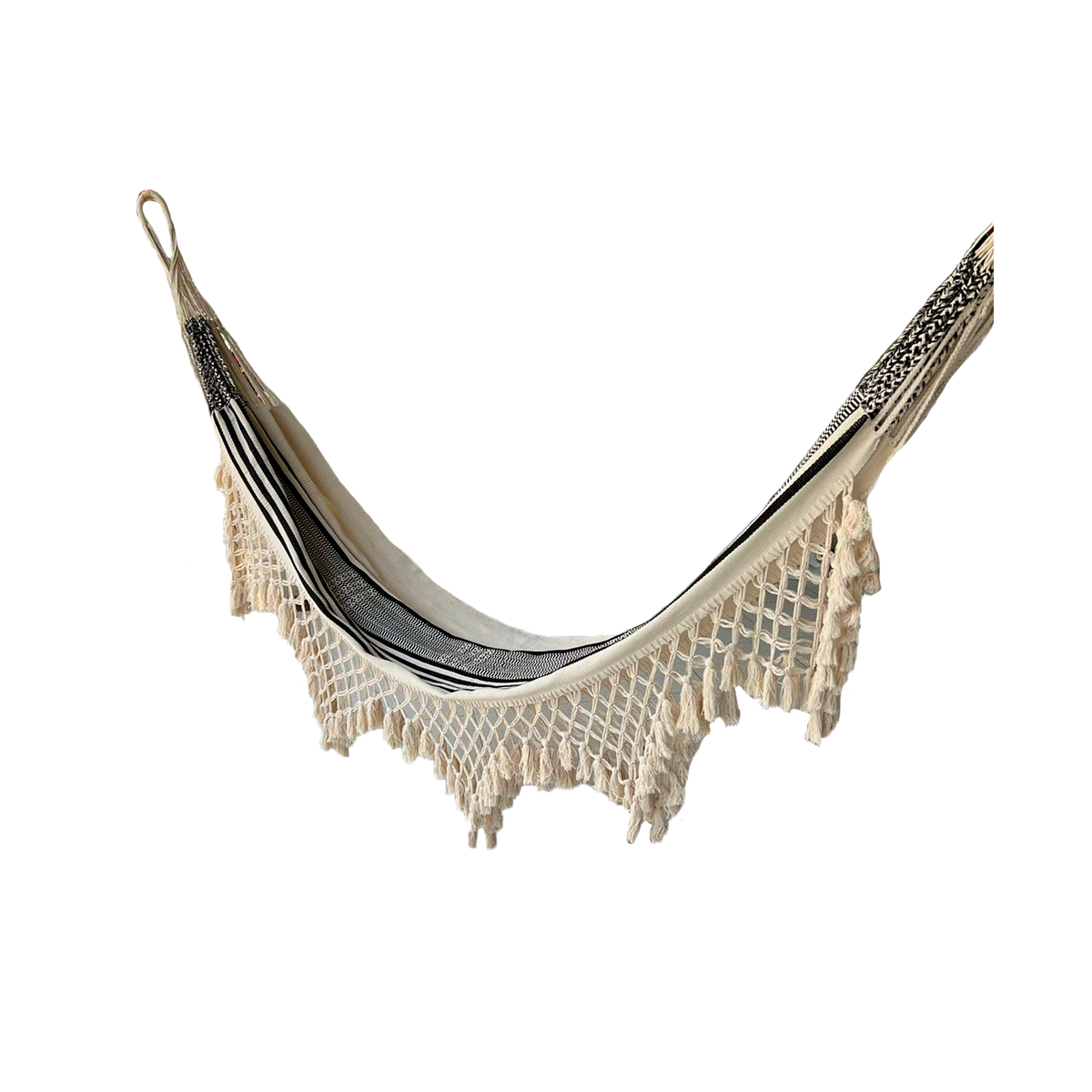 Hamaca Artesanal en Hilo Gris con Fleco