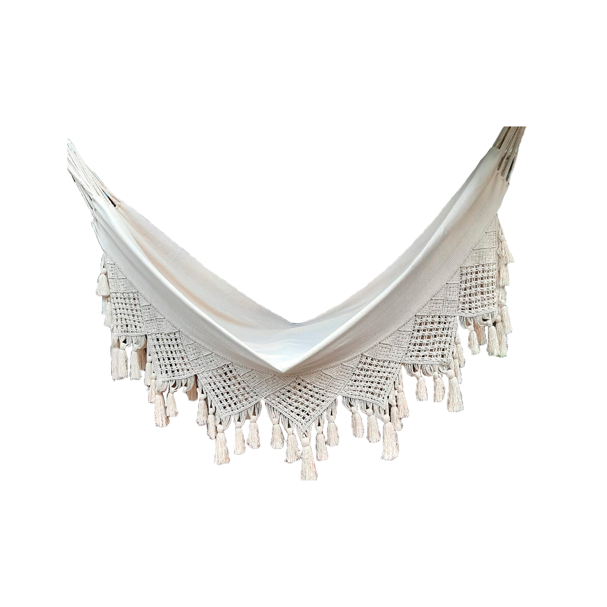 Hamaca Artesanal Extrafina Blanca con Fleco