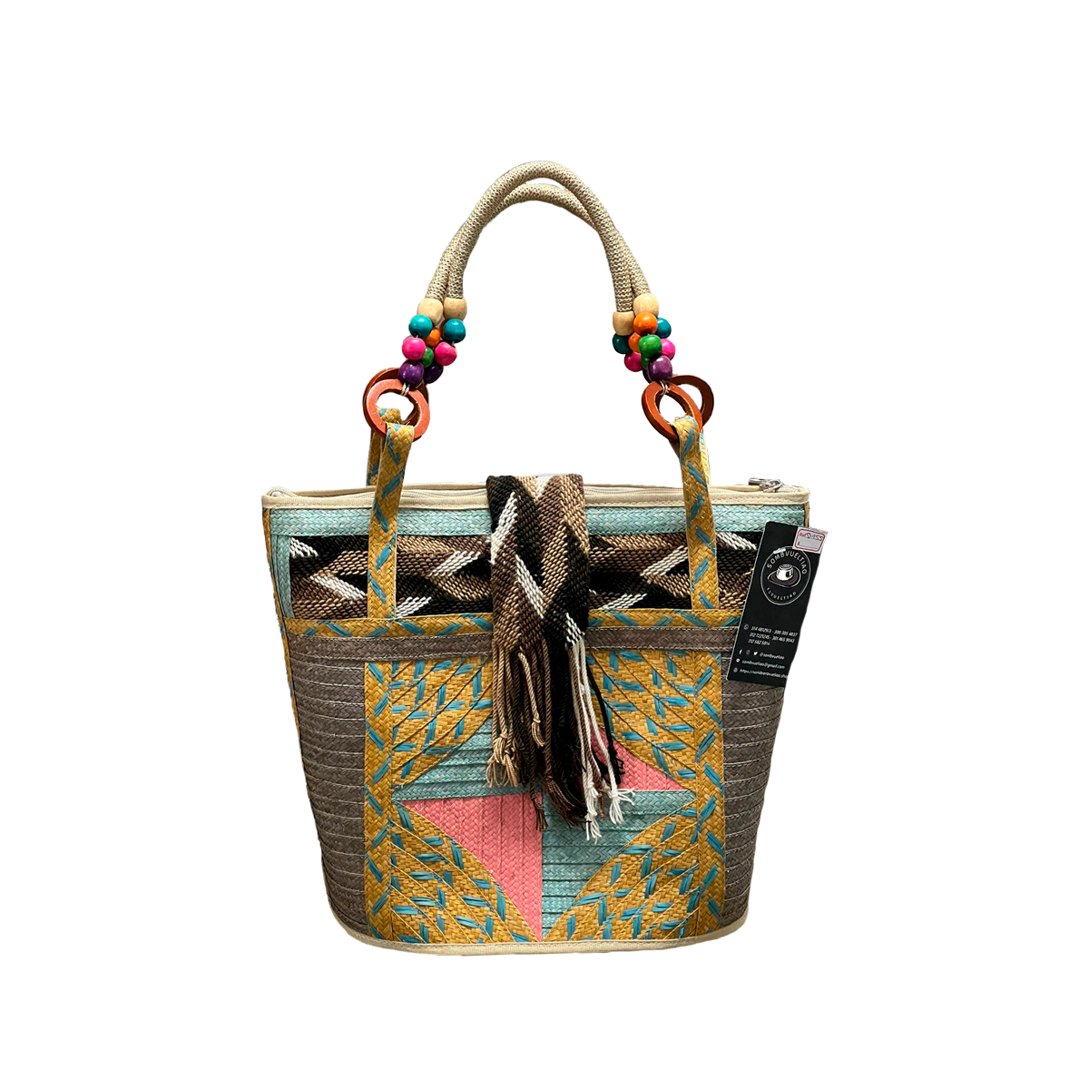 Bolso Exclusivo Ajedrez Diseño Wayuu Multicolor
