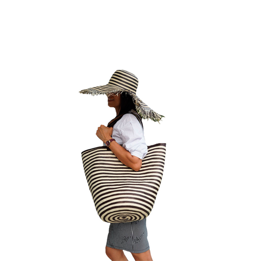 Combo Playero Bolso + Pava Diseño Cebra Franjas MY