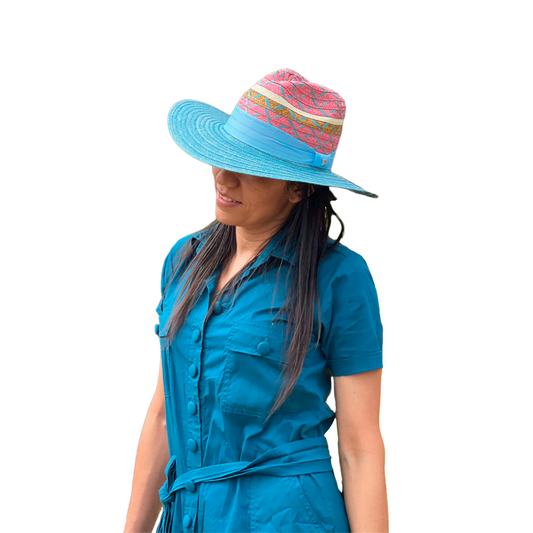 Sombrero Panameño Multicolor Diseño Ala Azul MY