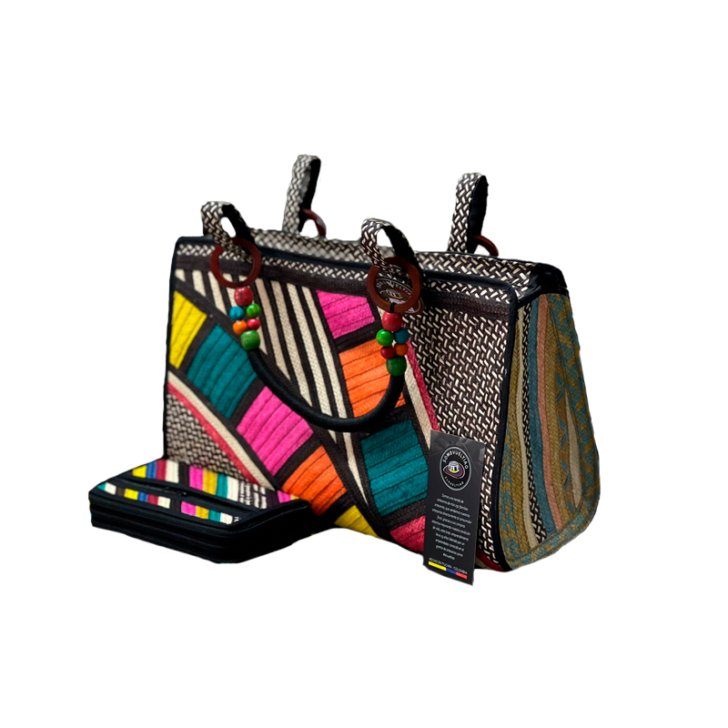 Set Bolso - Cartera Artesanal Multicolor Diseños