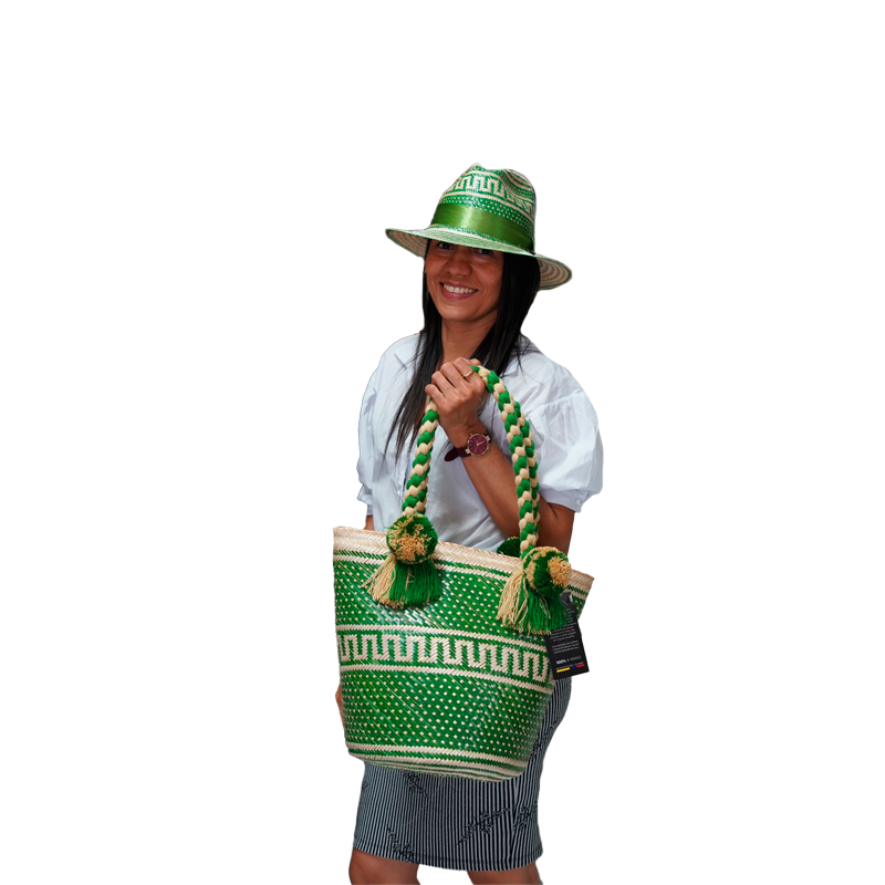 Combo Sombrero + Bolso Diseño Verde Laberinto