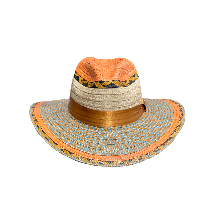 Sombrero Panameño Caña Flecha Diseño Naranja