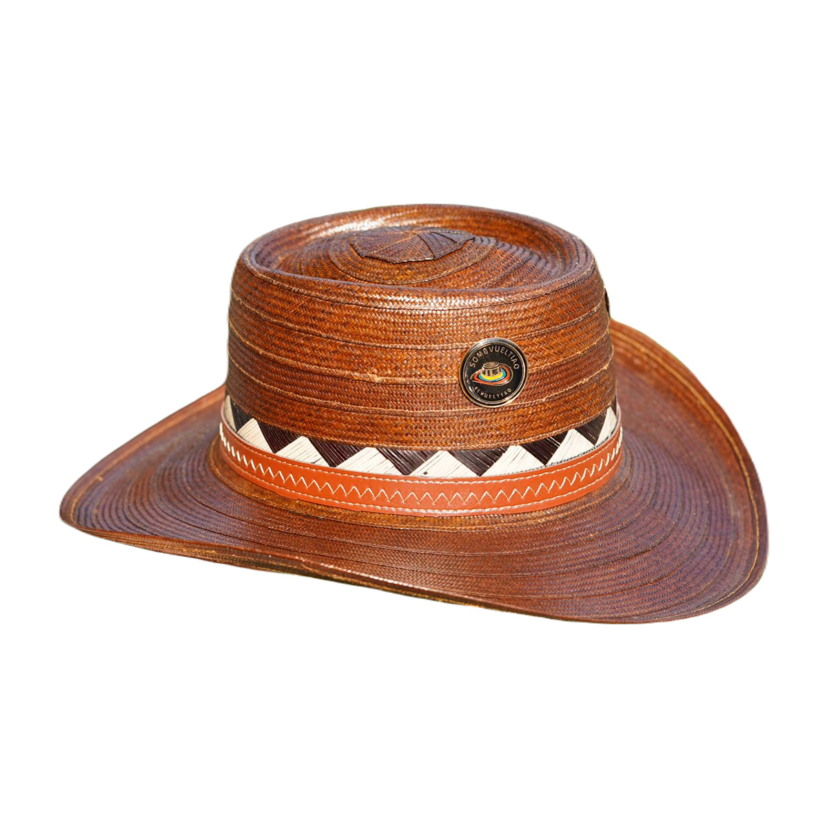 Sombrero Corto 27 Fibras Diseño Marrón a Mano
