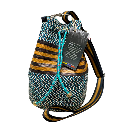 Mochila de caña Flecha Exclusiva de panel azul y rallas amarillas