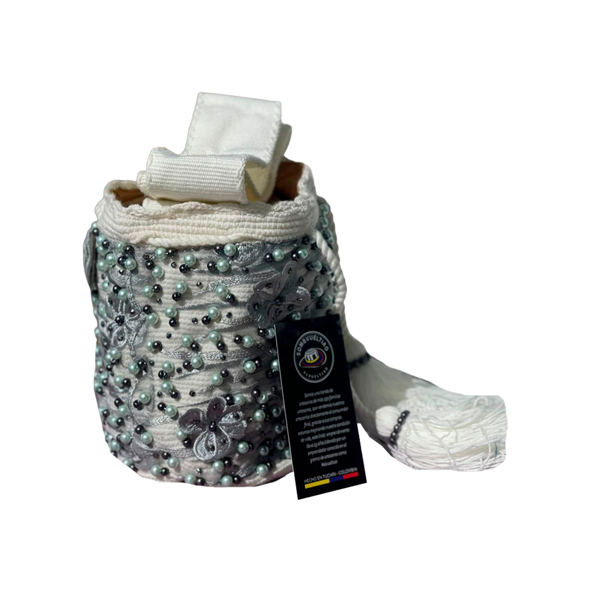 Mochila Recamada Fina Diseño Gris a Mano
