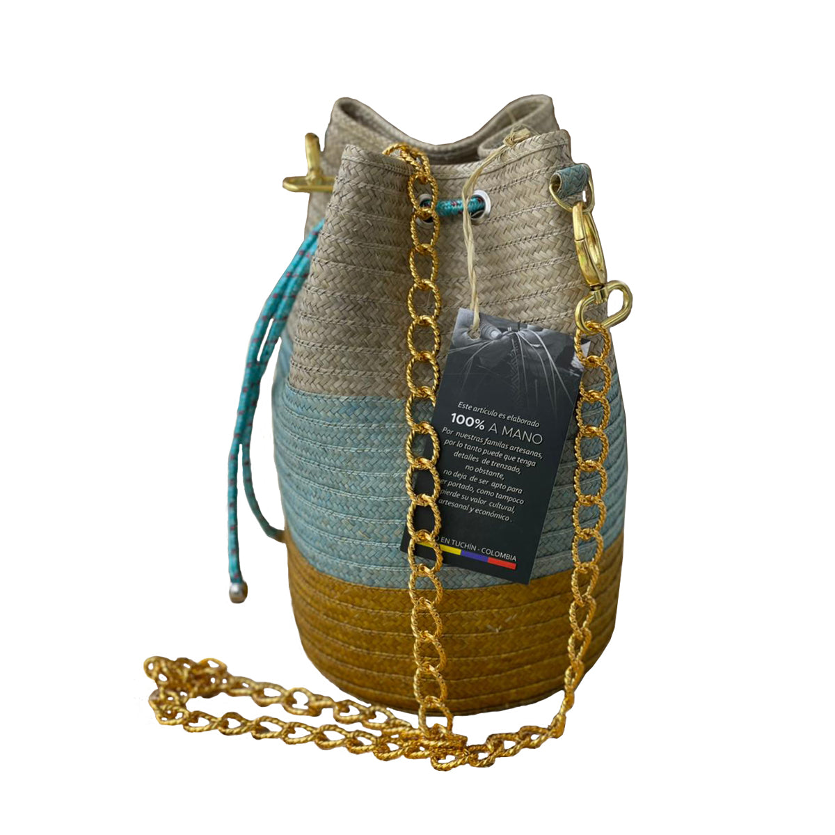 Mochila de caña Flecha tres colores con correa en cadena rombo