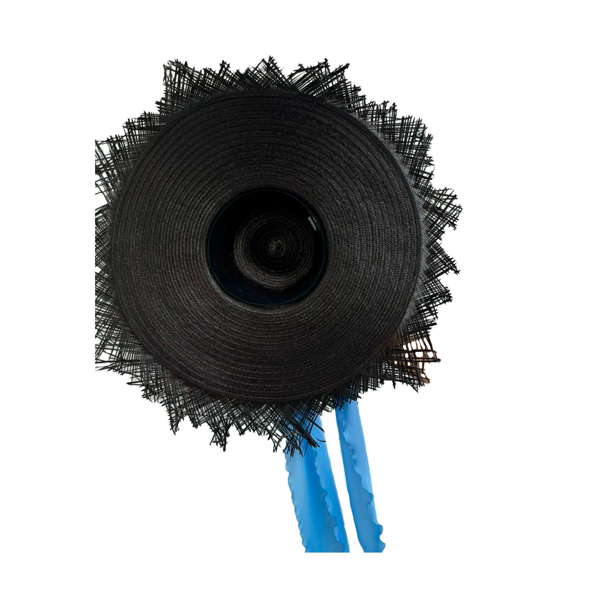 Pava Negra Artesanal Con Flecos Cinta Azul