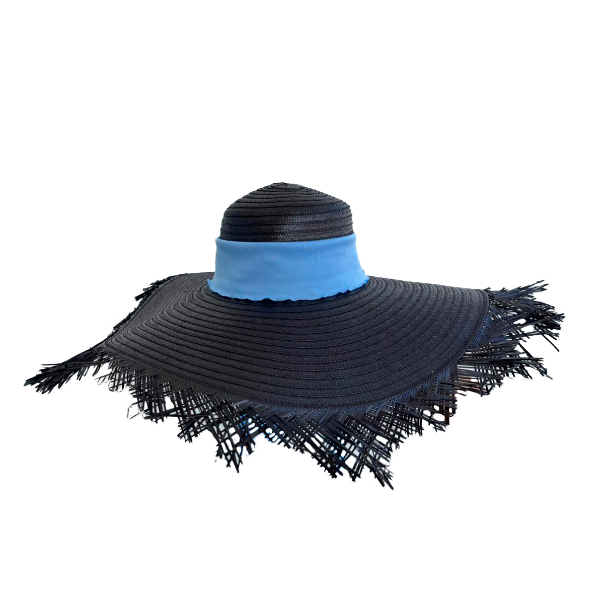 Pava Negra Artesanal Con Flecos Cinta Azul