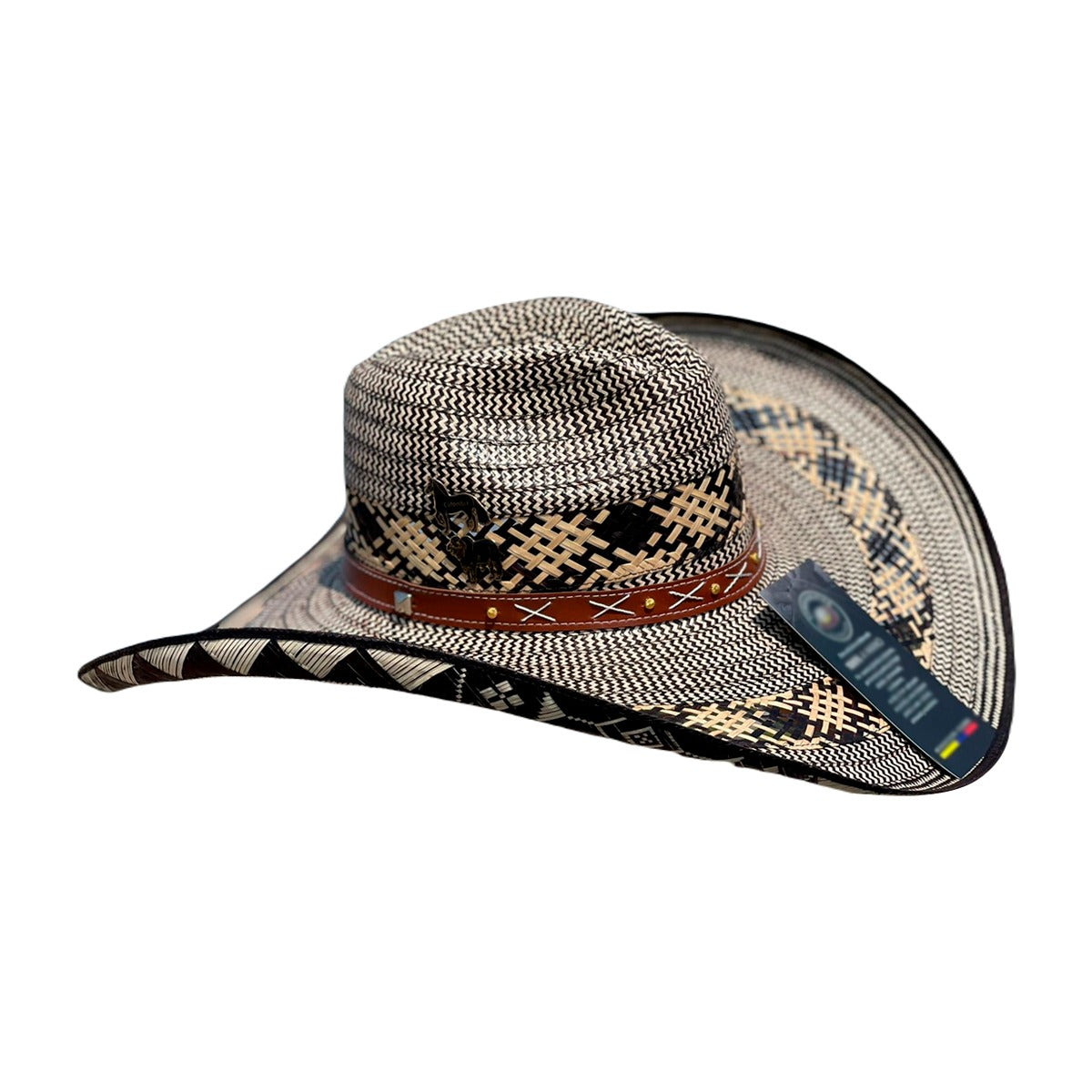 Sombrero 27 fibras Extrafino Calidad a Mano Gris con Diseño de ajedrez