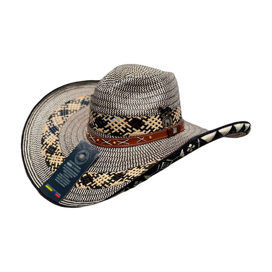 Sombrero 23 fibras con Malla Exclusivo Gris Con Diseño de Ajedrez