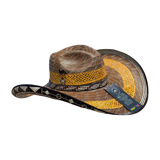 Sombrero 27 fibras Extrafino Calidad a Mano Diseño en color marron con mostaza MY