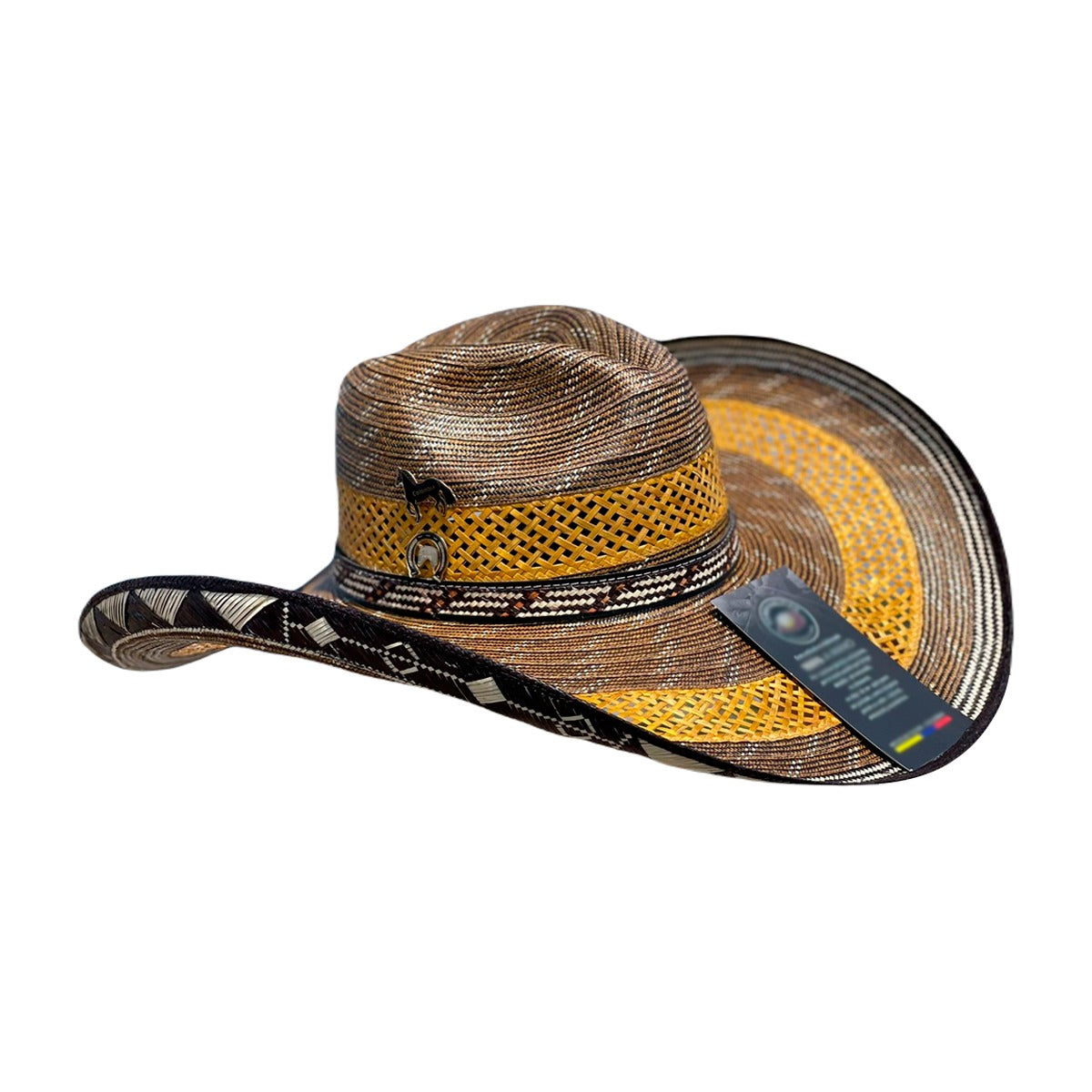 Sombrero 27 fibras Extrafino Calidad a Mano Diseño en color marron con mostaza