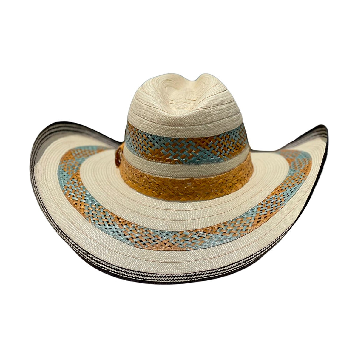 Sombrero 27 fibras Extrafino Calidad a Mano Blanco con Diseño de dos colores