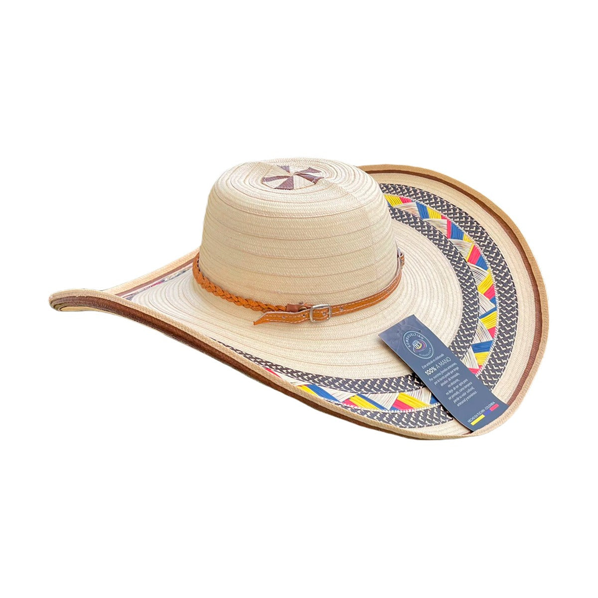Sombrero Exclusivo 23 Fibras Blanco Diseño Tricolor