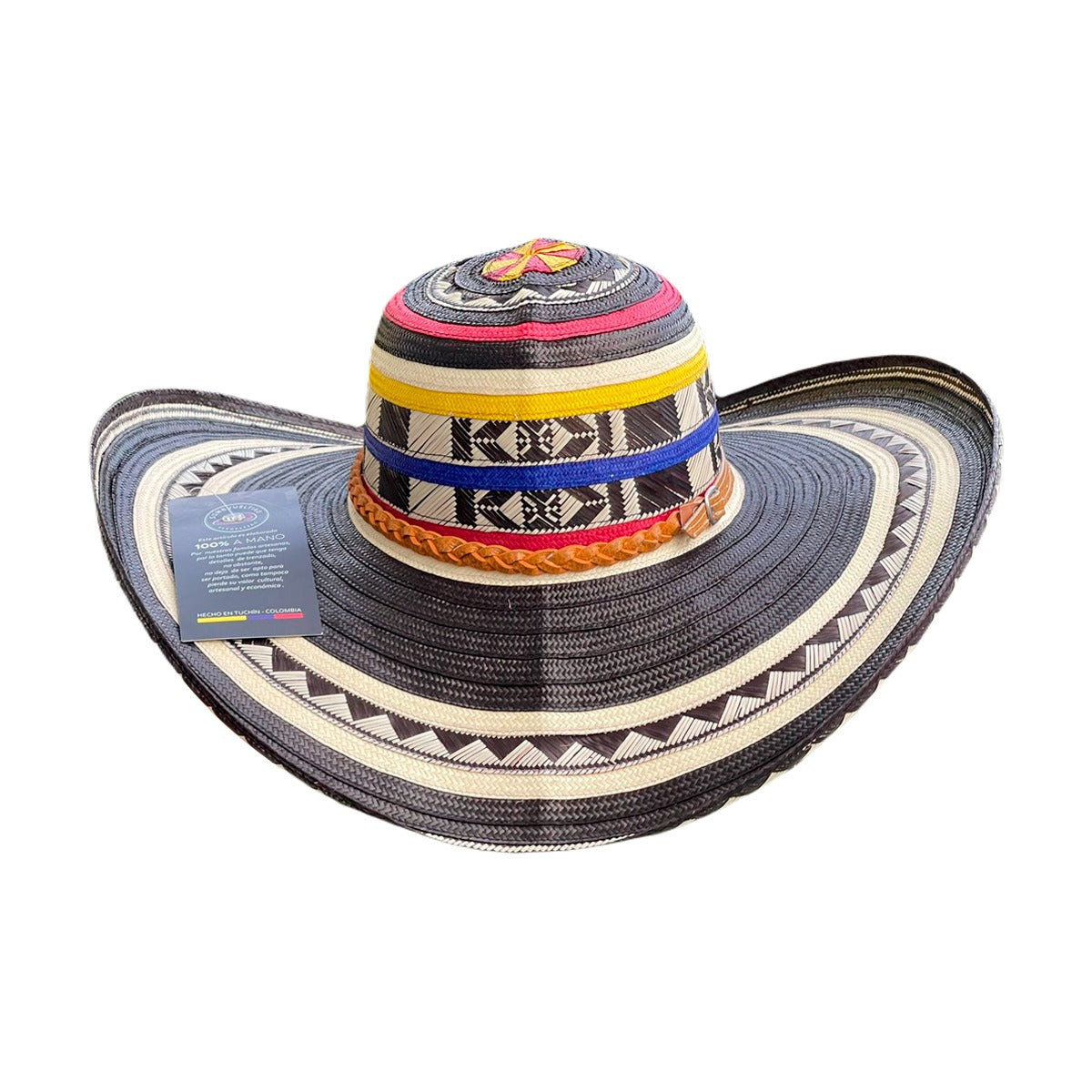Sombrero Exclusivo 23 Fibras Negro Diseño Tricolor