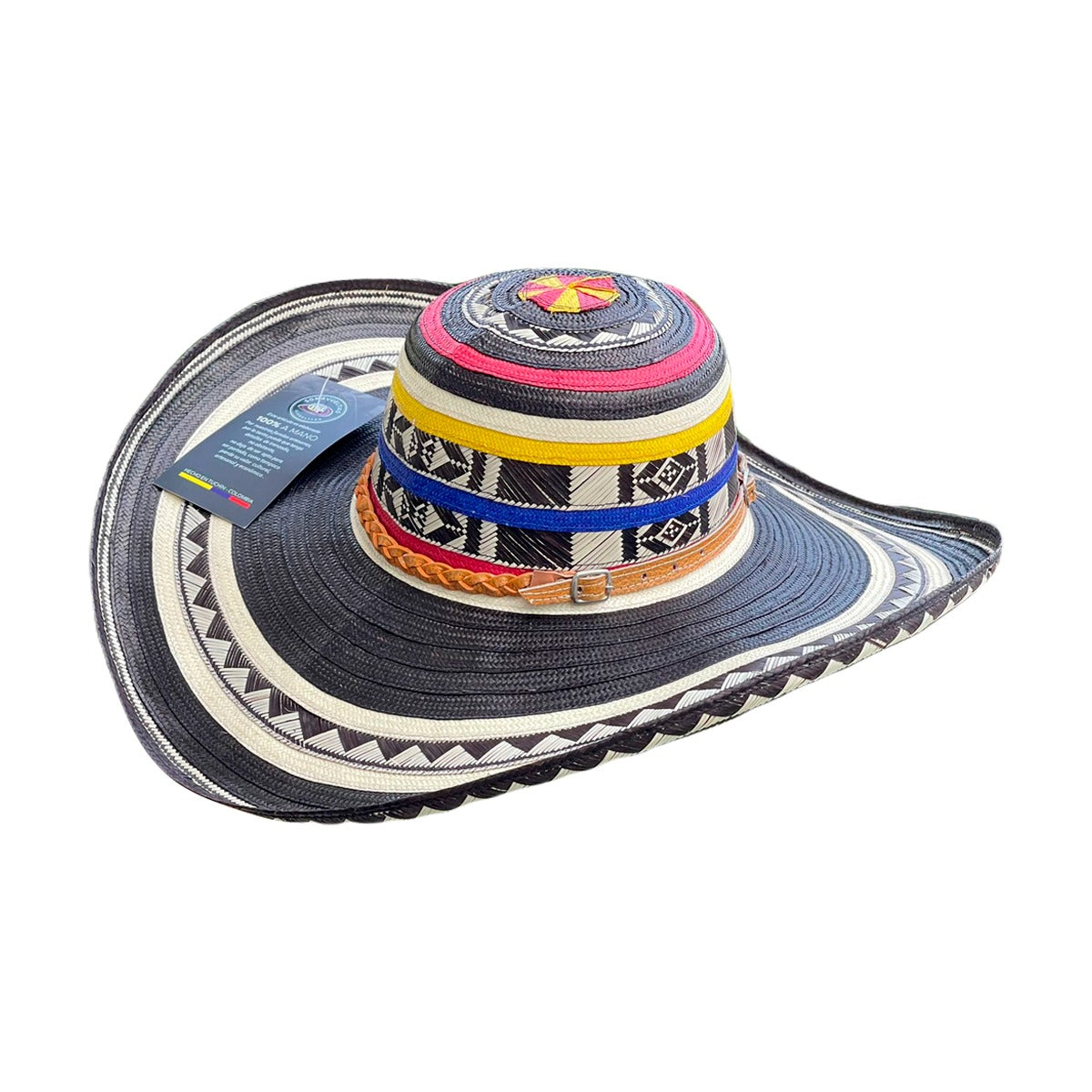 Sombrero Exclusivo 23 Fibras Negro Diseño Tricolor
