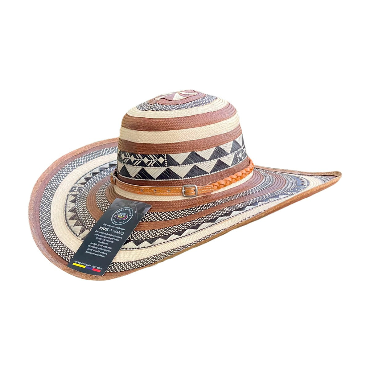 Sombrero Exclusivo 23 Fibras Beige con Franjas