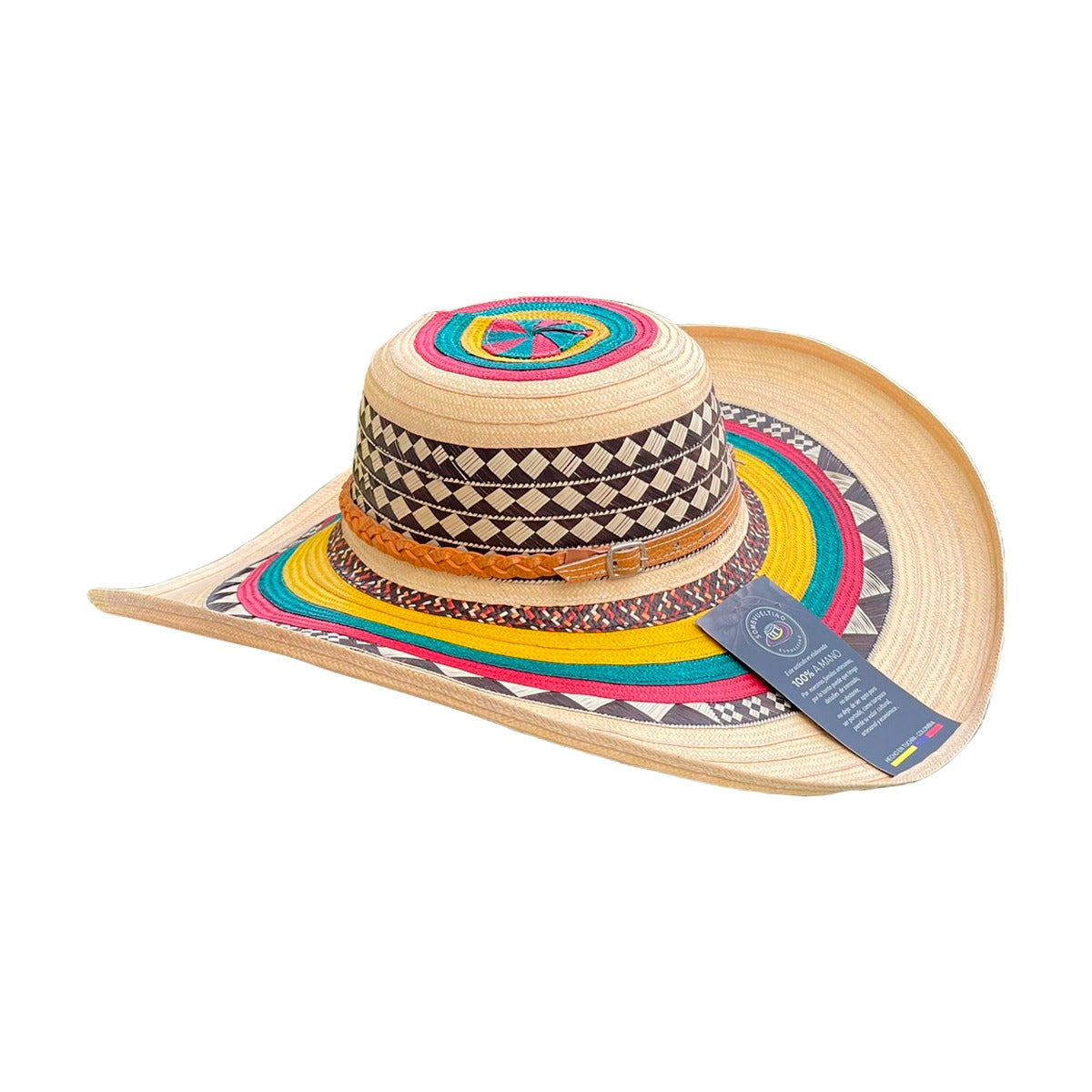 Sombrero Exclusivo 23 Fibras Beige Diseño Colorido
