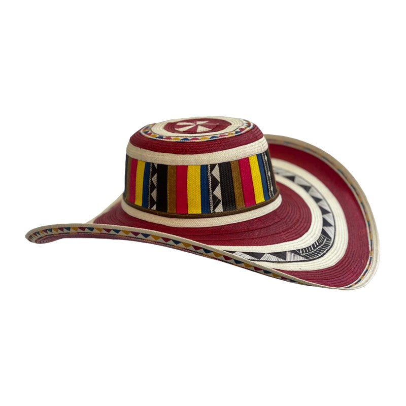 Sombrero 21 Fibras Rojo A Mano