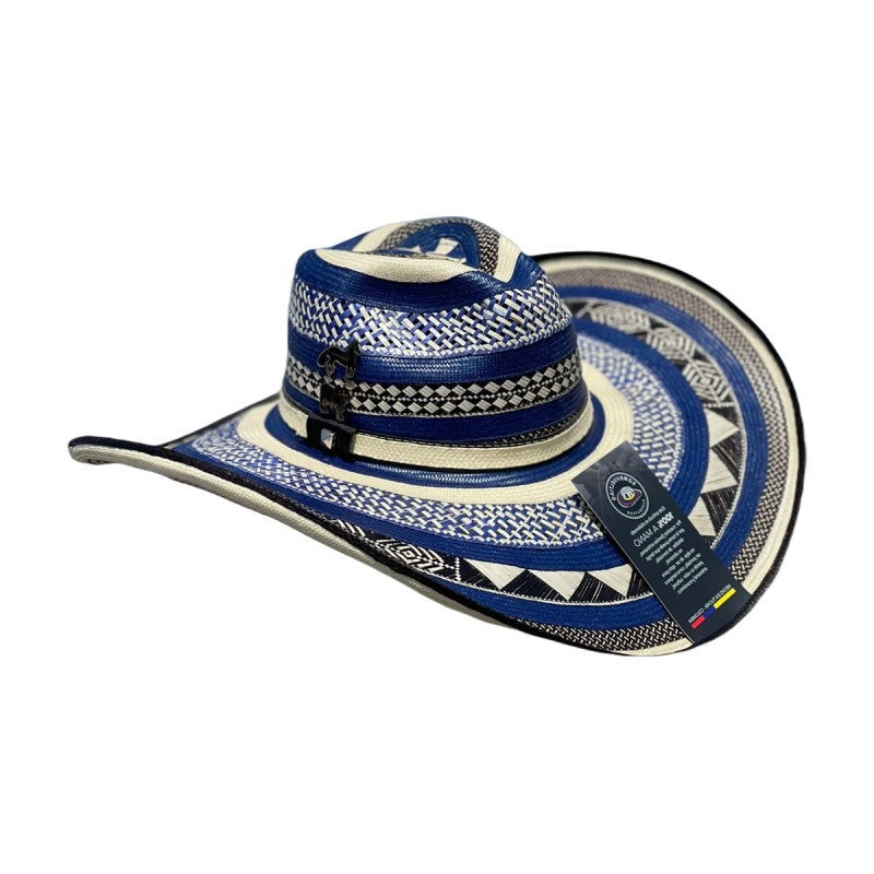 Sombrero 23 Fibras Azul Tejido Calado Figuras