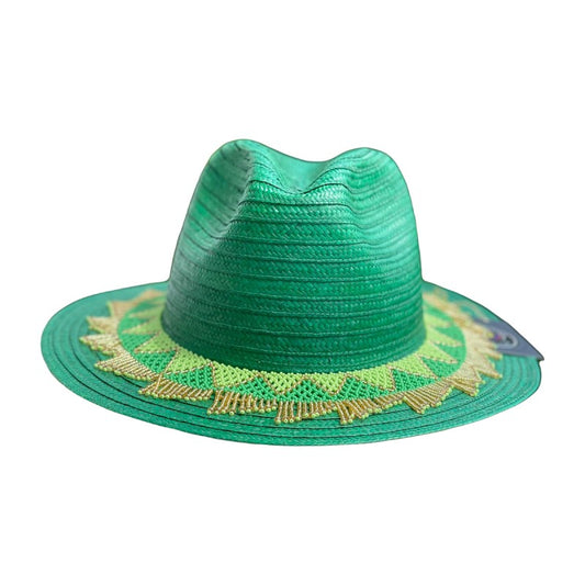 Sombrero Fedora Verde Tejido Fino Ala Plana MY