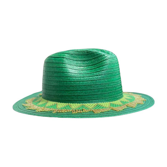 Sombrero Fedora Verde Tejido Fino Ala Plana MY