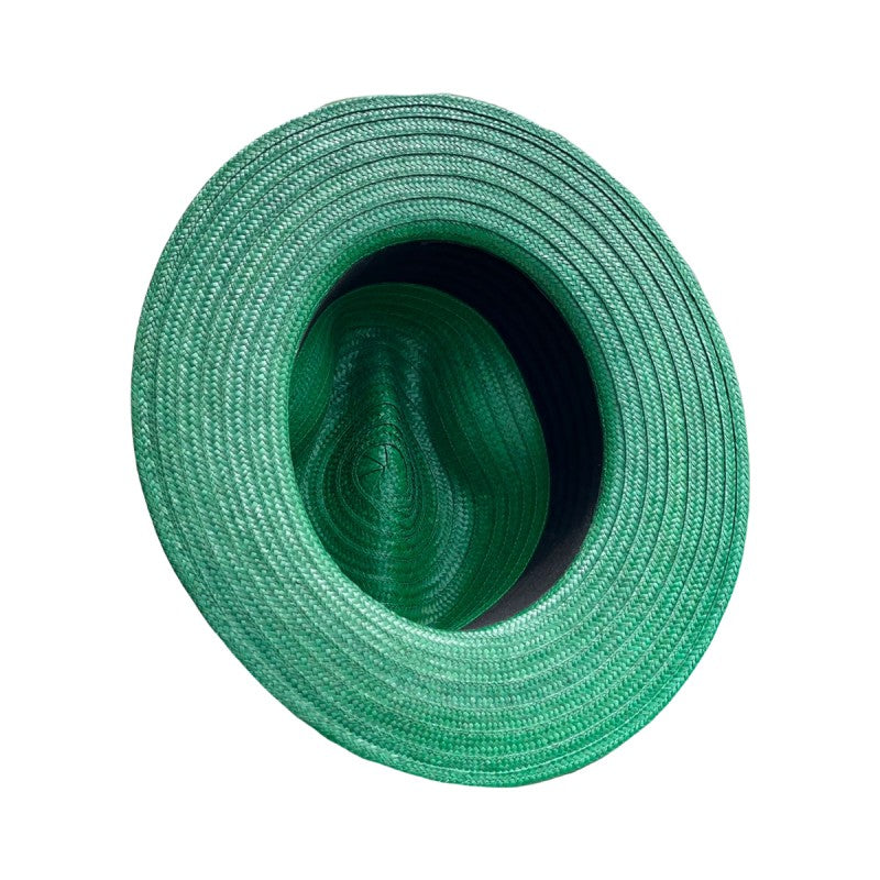 Sombrero Fedora Verde Tejido Fino Ala Plana