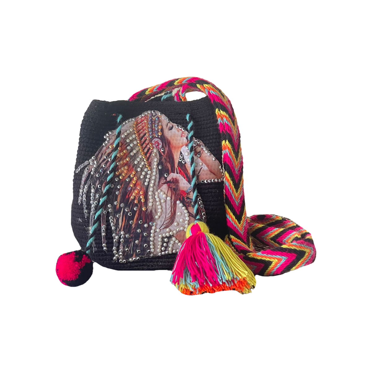 Mochila Pequeña Exclusiva Negra Diseño India