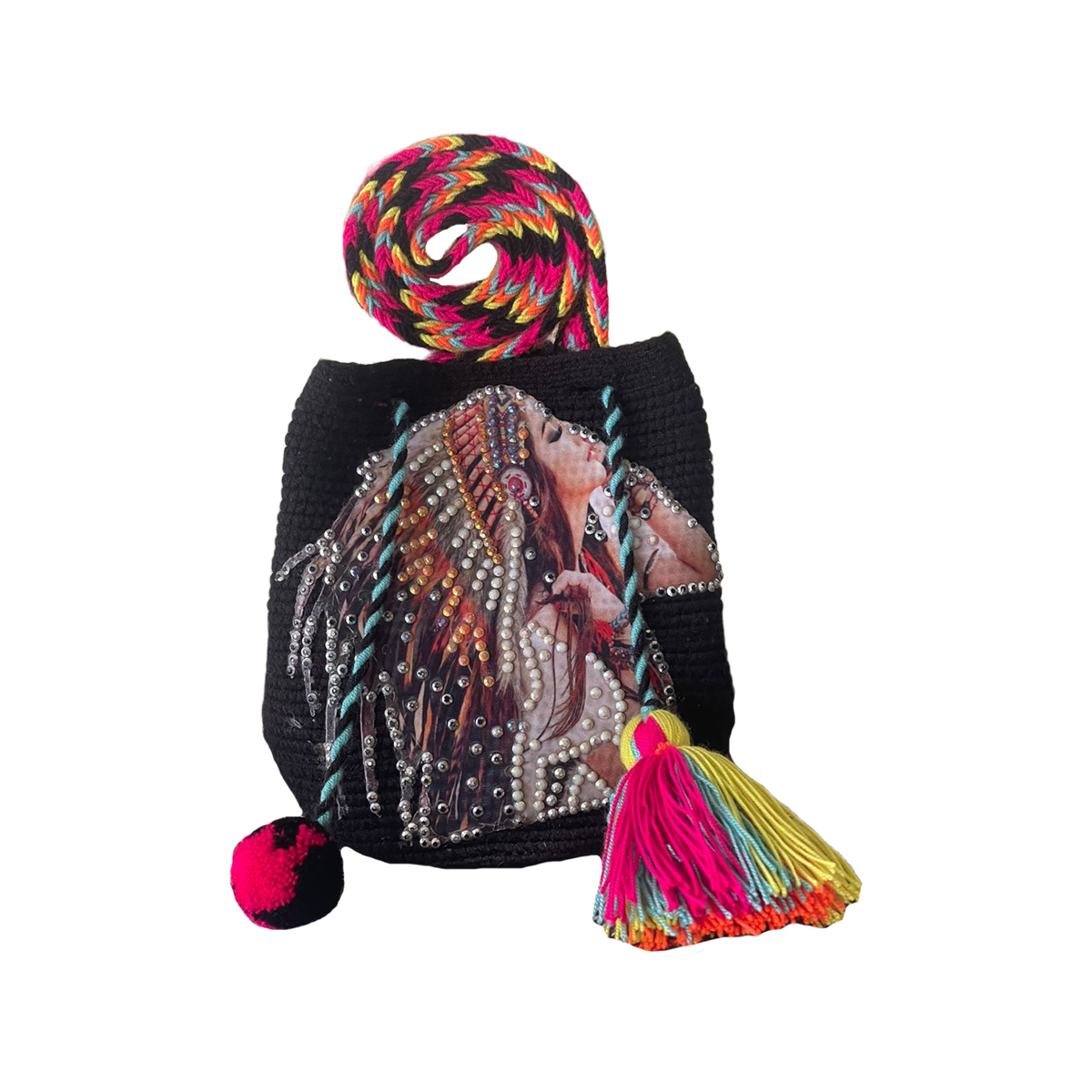 Mochila Pequeña Exclusiva Negra Diseño India