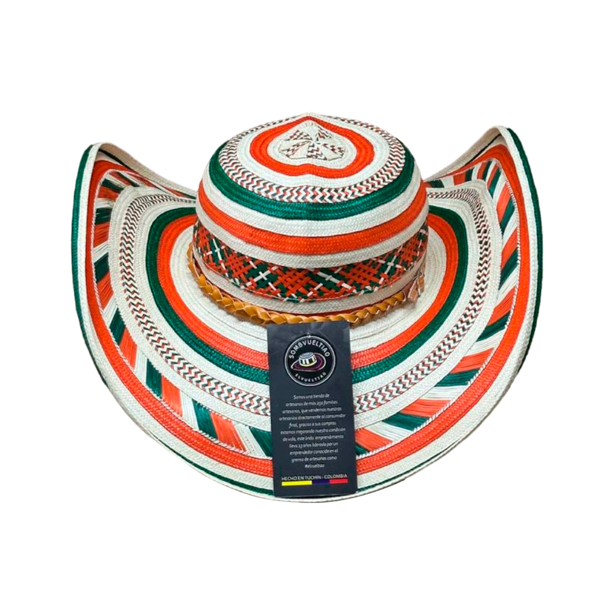 Sombrero 23 Fibras Exclusivo Diseño Naaranja Verde