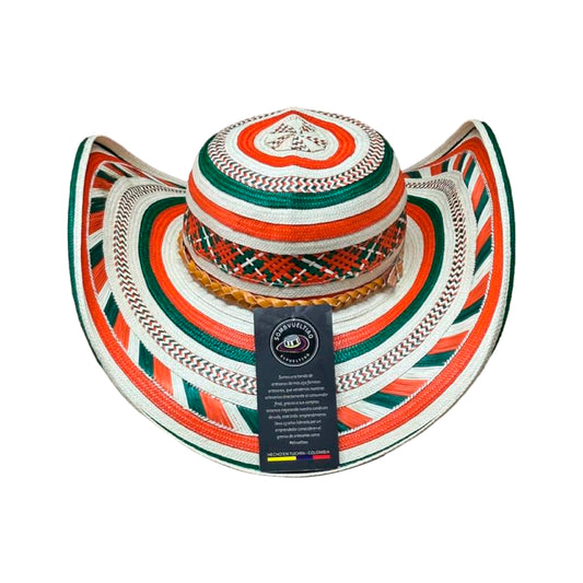 Sombrero 23 Fibras Exclusivo Diseño Naaranja Verde